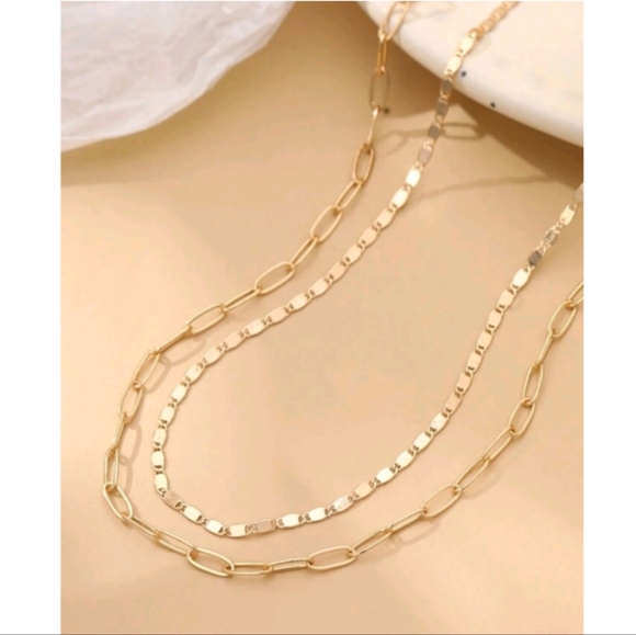 NEW Anthropologie Two Layered Paperclip & Valentino Link Gold Necklace - Picture 4 of 4